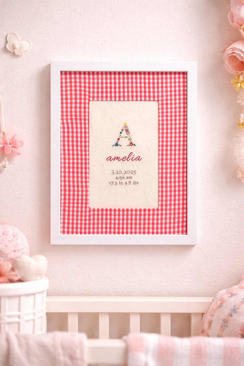 Personalized Floral Birth Frame (Red)