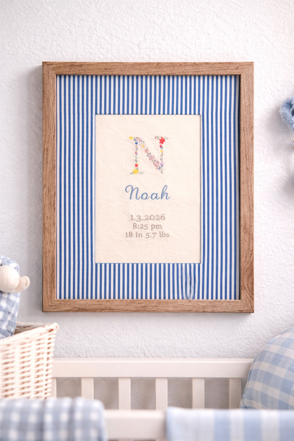Personalized Floral Birth Frame (Blue)